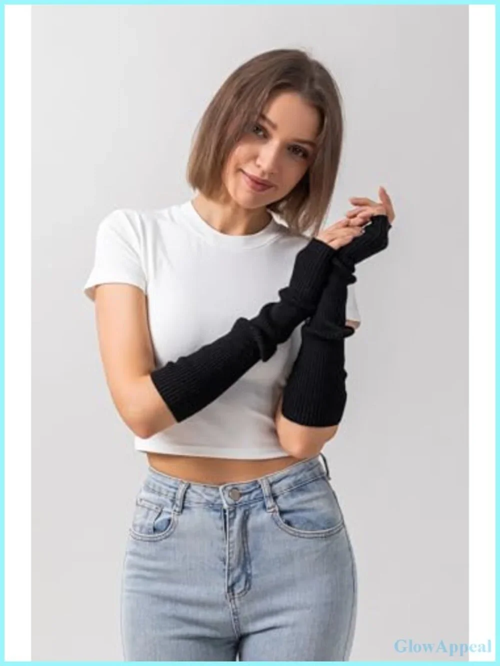 Cashmere Blend Fingerless Gloves Long Arm Warmers Women Thumb Hole